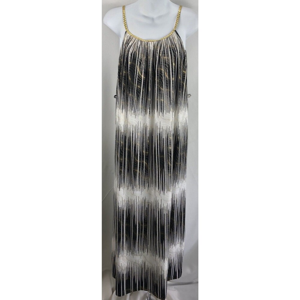 NWOT Ace Sleeveless Maxi Halter Tank Dress M Blk Wht Metallic Beach Boho Hippie